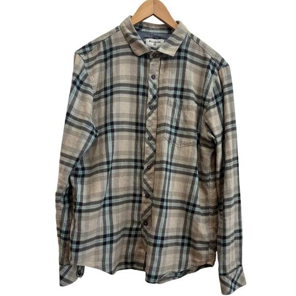 Billabong Men M Flannel Plaid Long Sleeve Shirt Core Fit Stretch Outdoor Surf - Picture 1 of 9